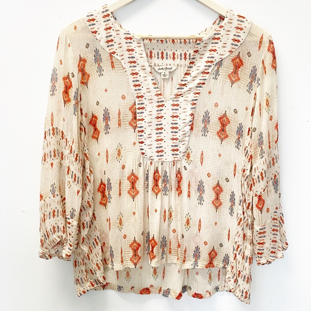 Lucky Brand Sheer Peasant Top, SZ L